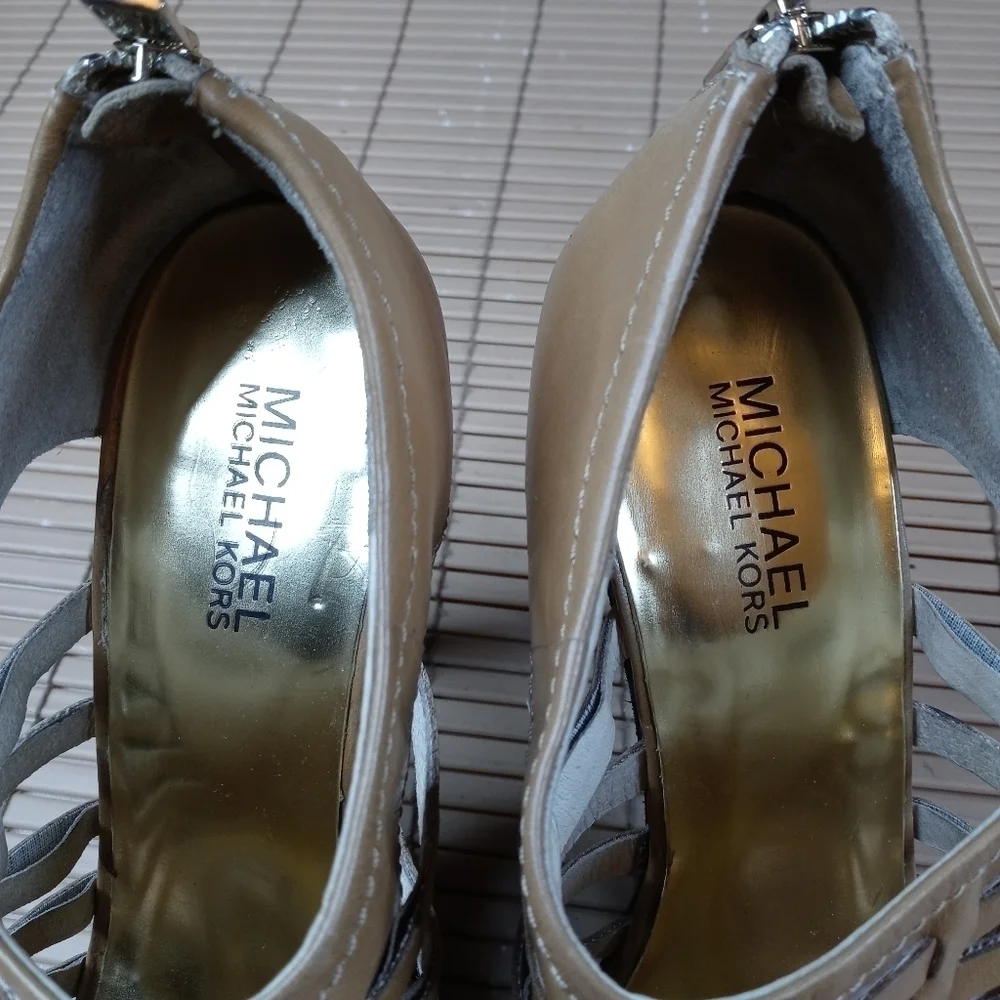 Michael Kors women's brown cage leather back zip platform 5